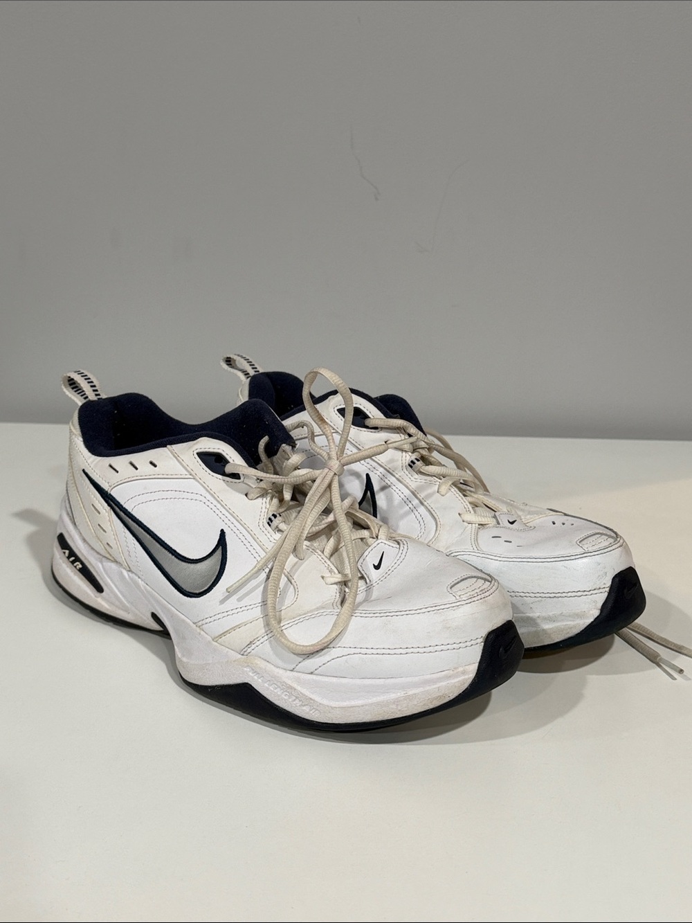 Nike Air Monarch White & Navy Athletic Sneakers